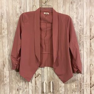 Rose Pink Ruched Sleeve Blazer